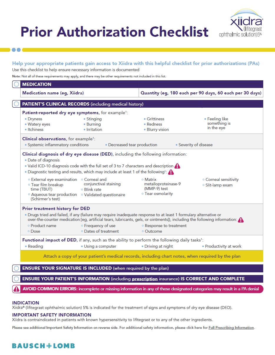 xiidra prior authorization checklist