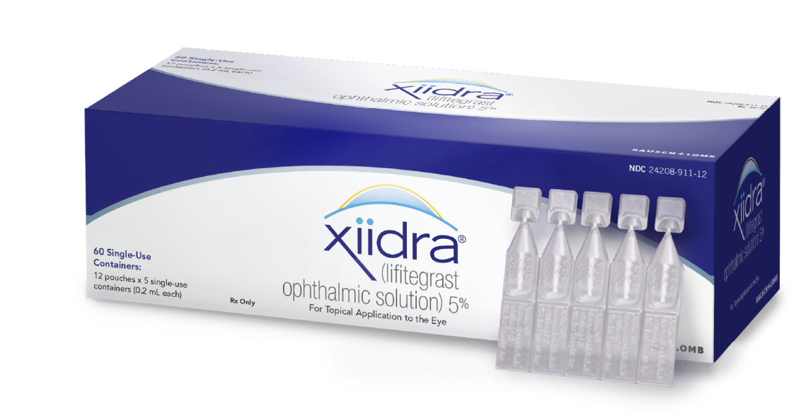 A box of 60 single-use containers of Xiidra